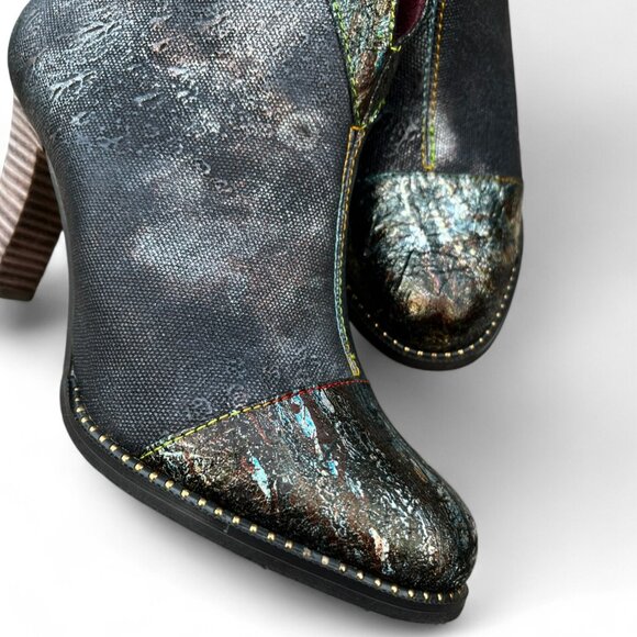 L'ARTISTE SPRING STEP Eleni Black Metallic Embossed Leather Bootie size 37EU - Picture 12 of 13